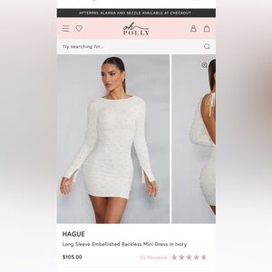 OH POLLY
Long Sleeve Embellished Backless Mini Dress in Ivory